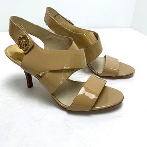 MICHAEL KORS MK Genuine Patent Leather Beige Nude Tan Heels Sandals Shoes sz 7.5